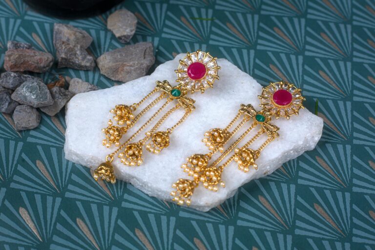 Luxurious gold earrings with ruby and emerald stones |Best Bridal Earrings