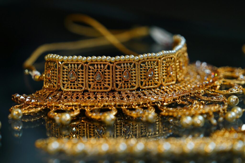 Luxurious Fancy Gold Necklace adorned with pearls and gemstones|Trivandrum